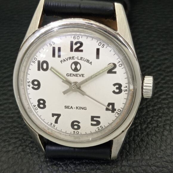 Vintage 1973 Favre Leuba Manual Mens Silver Watch W/Leather Strap - Picture 3 of 9